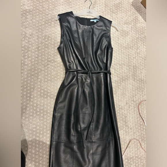 Blk leather and fabric dress sz 8 Antonio Melani- lined - Picture 3 of 10